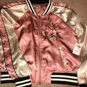 Charlotte Russe Bomber Jacket satin pink/white